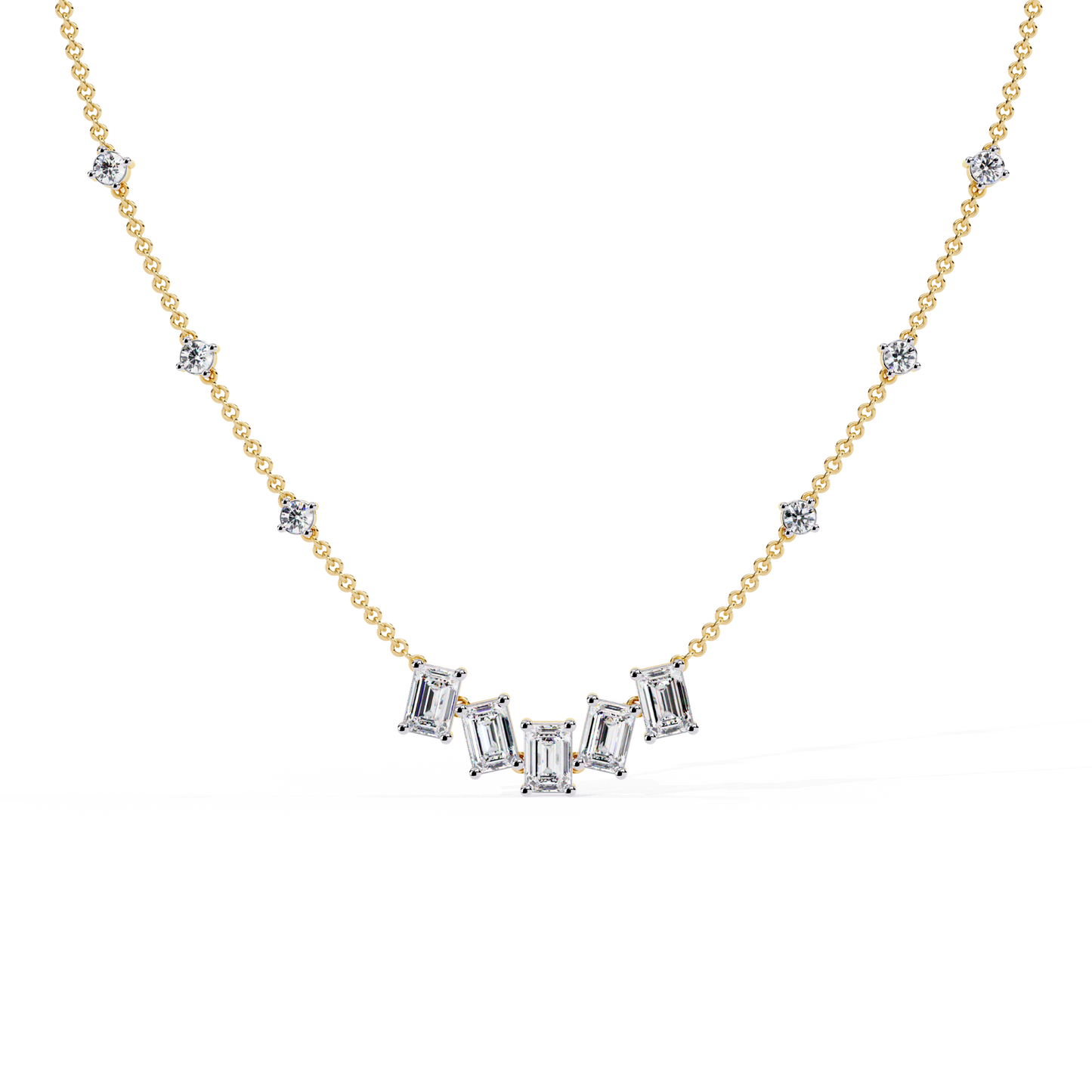 Emerald and Round Cut 3.28 Ct Lab Grown Diamond Unique Prong Set Multiple Necklace as a Gift for her - HIGHCARAT DIAMONDS