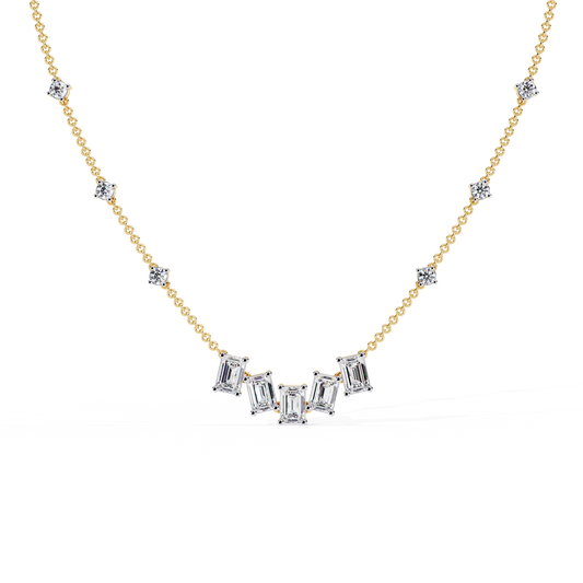 Emerald and Round Cut 3.28 Ct Lab Grown Diamond Unique Prong Set Multiple Necklace as a Gift for her - HIGHCARAT DIAMONDS