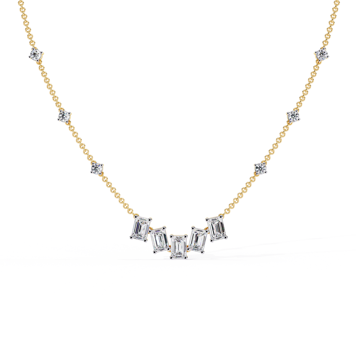 Emerald and Round Cut 3.28 Ct Lab Grown Diamond Unique Prong Set Multiple Necklace as a Gift for her - HIGHCARAT DIAMONDS
