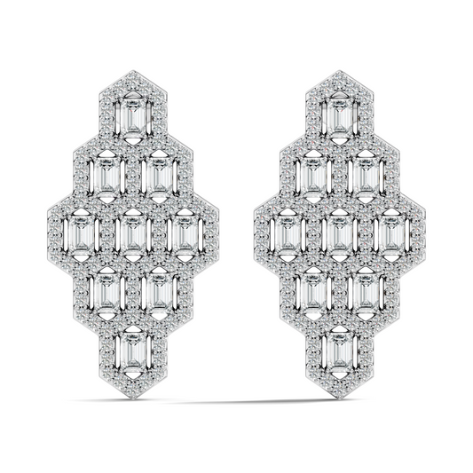 Emerald & Round Shape Natural, Lab Grown Diamond 18k Solid Rose Gold Dainty Wear Women Diamond Earrings - HIGHCARAT DIAMONDS