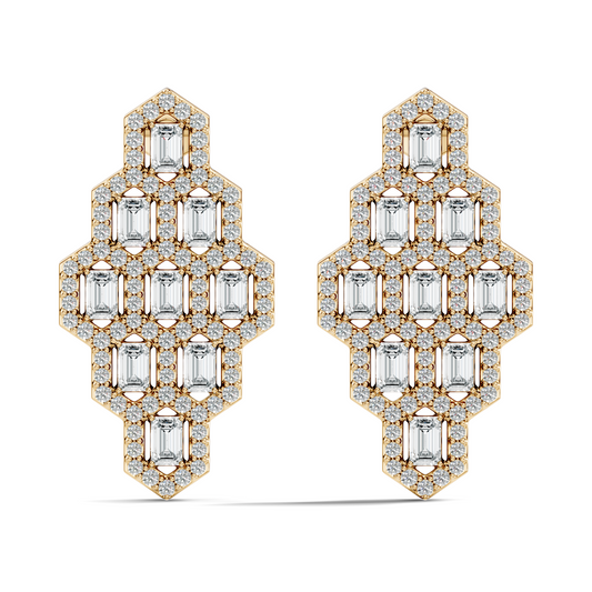 Emerald & Round Shape Natural, Lab Grown Diamond 18k Solid Rose Gold Dainty Wear Women Diamond Earrings - HIGHCARAT DIAMONDS