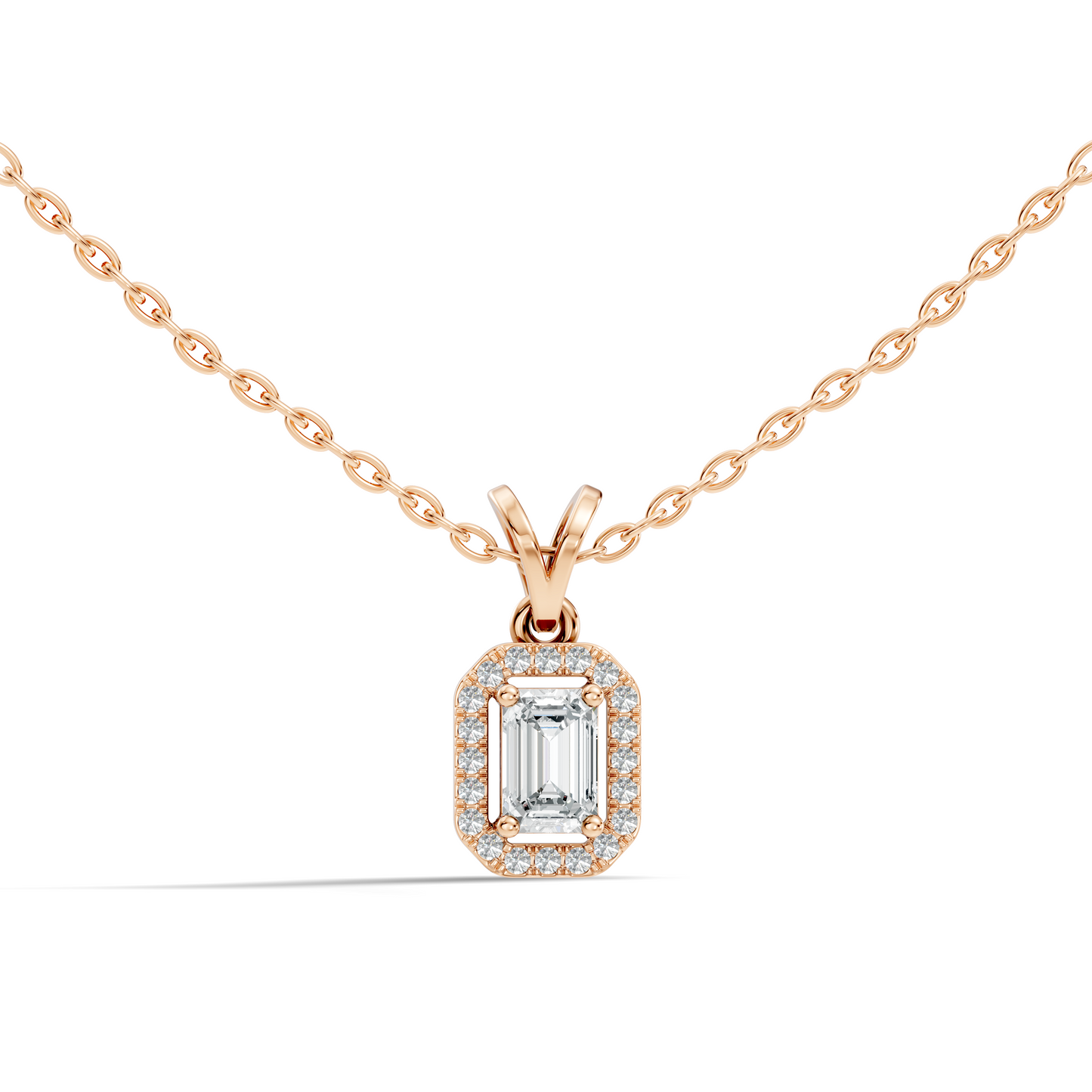 Emerald Cut Lab-Grown Diamond Halo Pendant Perfect Gift For Women's - HIGHCARAT DIAMONDS