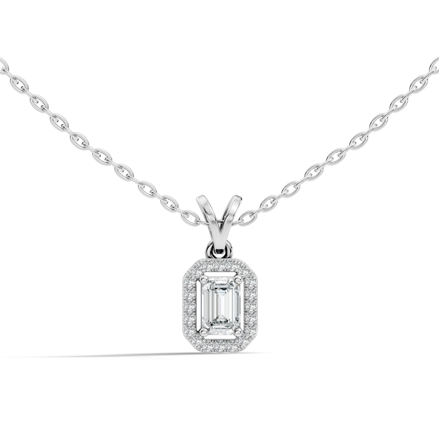 Emerald Cut Lab-Grown Diamond Halo Pendant Perfect Gift For Women's - HIGHCARAT DIAMONDS