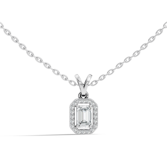 Emerald Cut Lab-Grown Diamond Halo Pendant Perfect Gift For Women's - HIGHCARAT DIAMONDS