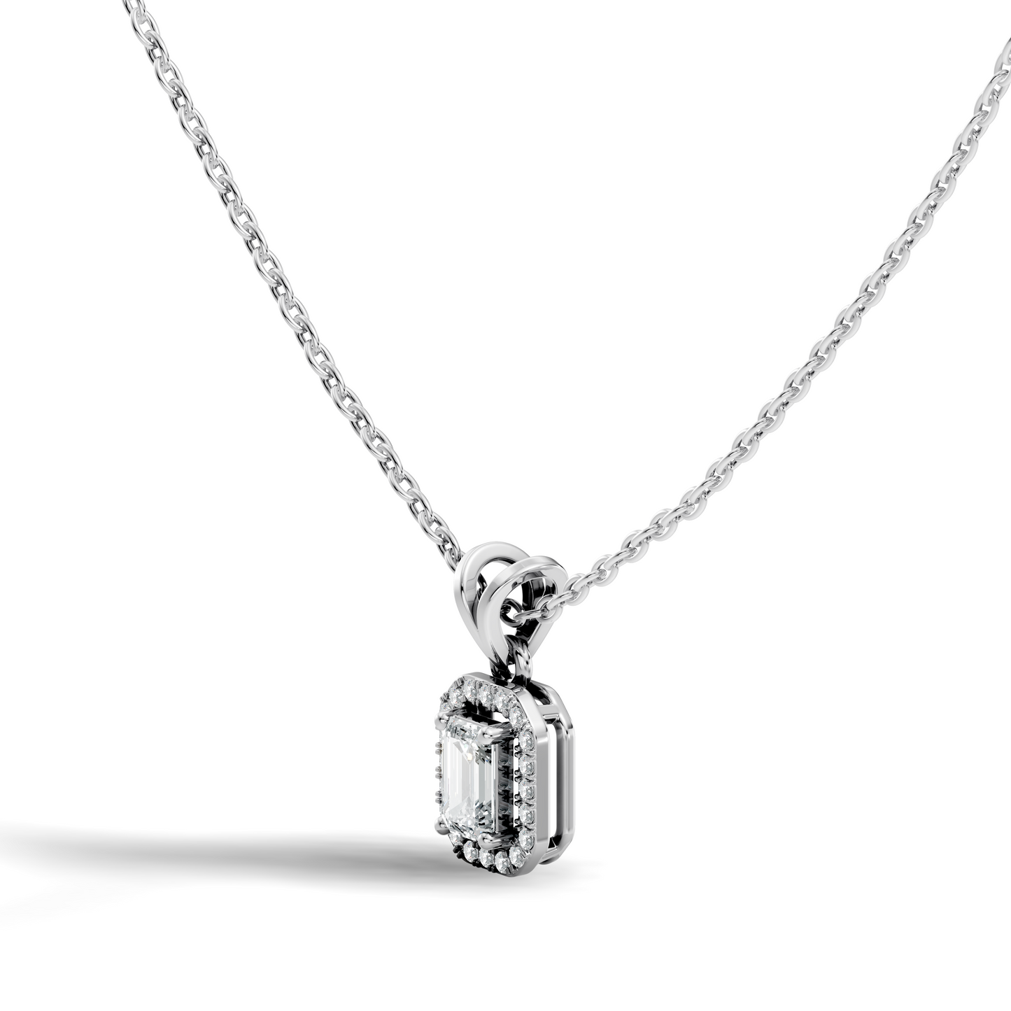Emerald Cut Lab-Grown Diamond Halo Pendant Perfect Gift For Women's - HIGHCARAT DIAMONDS