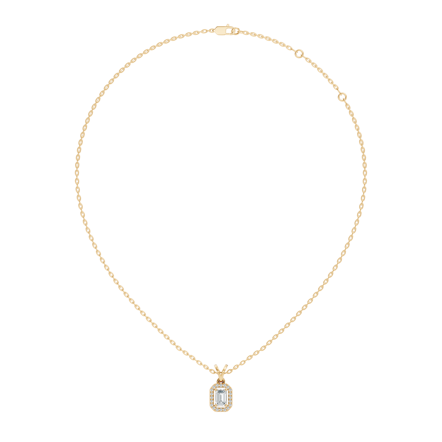 Emerald Cut Lab-Grown Diamond Halo Pendant Perfect Gift For Women's - HIGHCARAT DIAMONDS