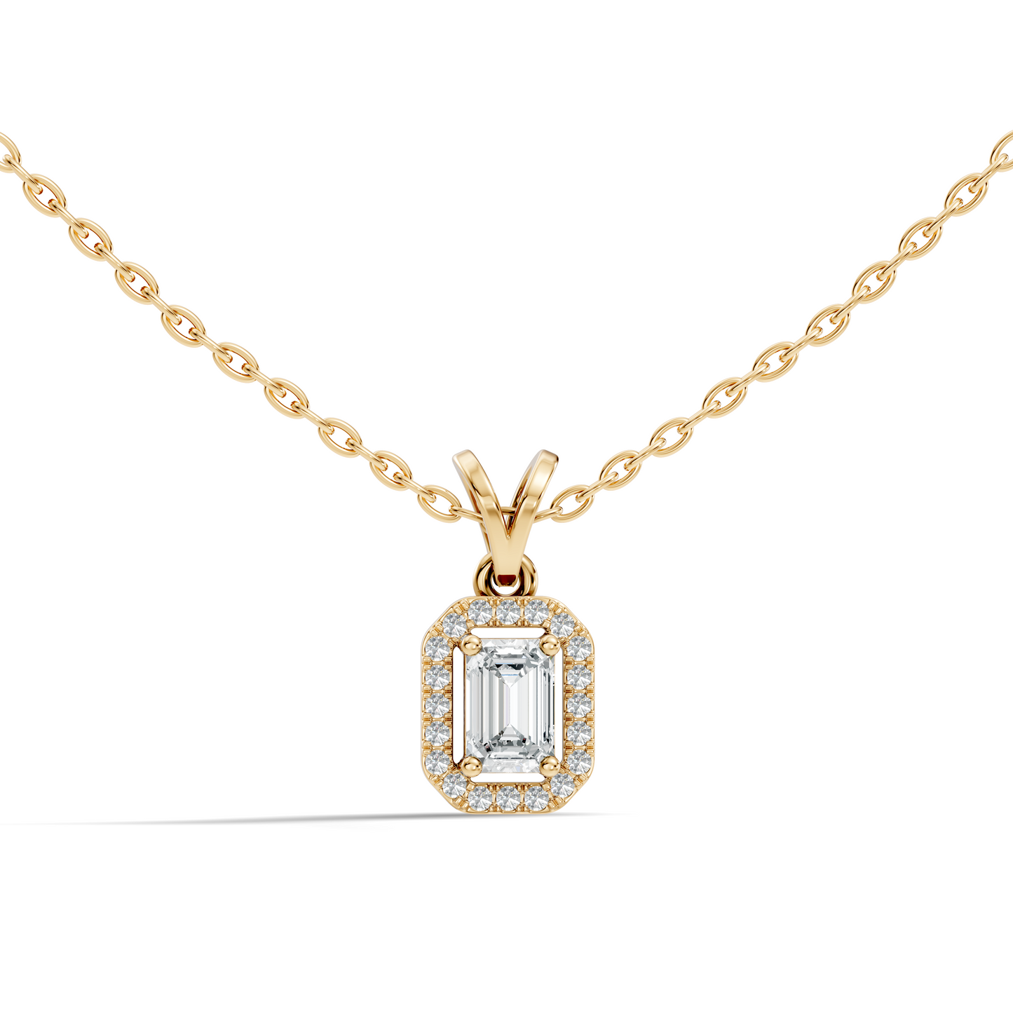 Emerald Cut Lab-Grown Diamond Halo Pendant Perfect Gift For Women's - HIGHCARAT DIAMONDS