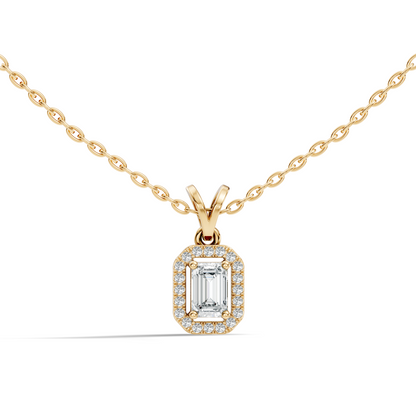 Emerald Cut Lab-Grown Diamond Halo Pendant Perfect Gift For Women's - HIGHCARAT DIAMONDS