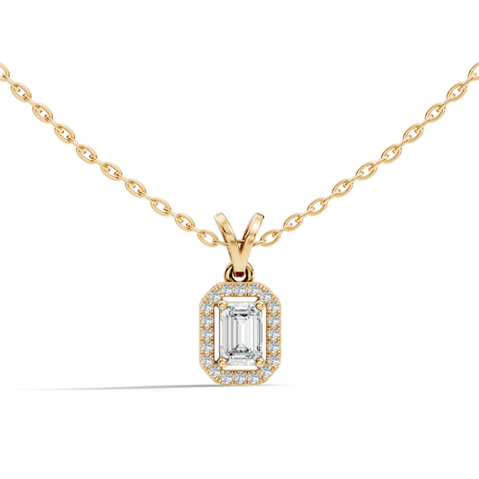 Emerald Cut Lab-Grown Diamond Halo Pendant Perfect Gift For Women's - HIGHCARAT DIAMONDS