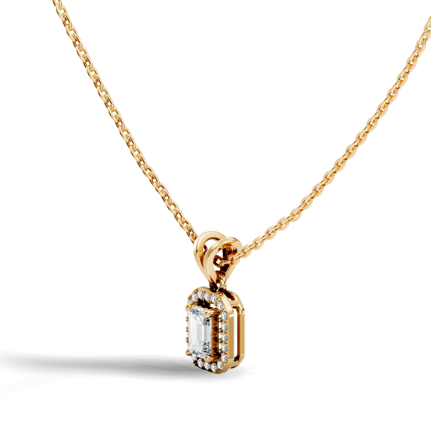 Emerald Cut Lab-Grown Diamond Halo Pendant Perfect Gift For Women's - HIGHCARAT DIAMONDS