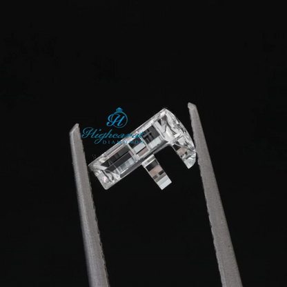 Alphabet F Shape Lab Grown Diamond with step cut facets and geometric symmetry