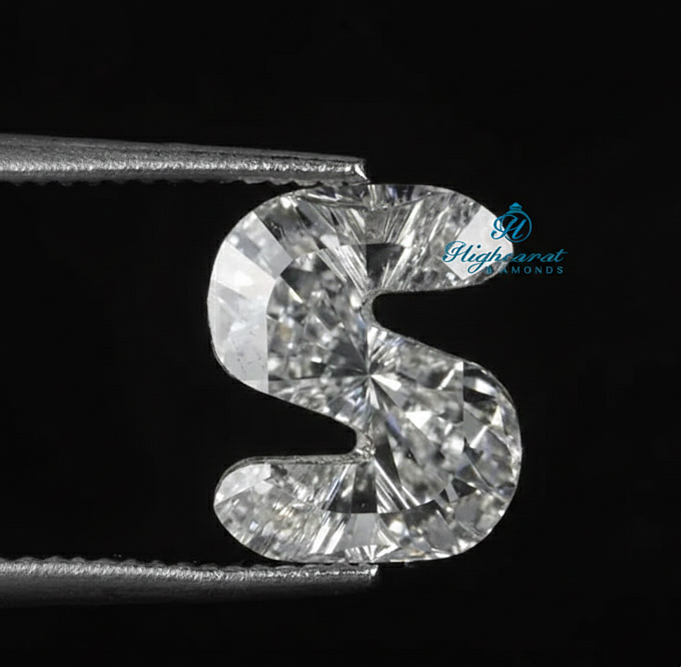 Fancy alphabet S letter shape lab grown diamond with custom faceting and sculpted letter design