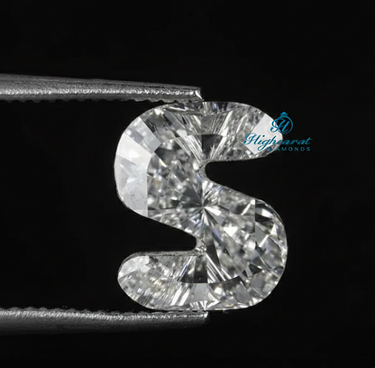 Fancy alphabet S letter shape lab grown diamond with custom faceting and sculpted letter design