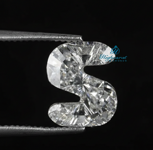 Fancy alphabet S letter shape lab grown diamond with custom faceting and sculpted letter design