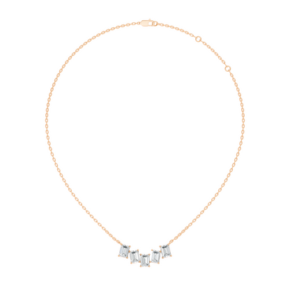 Emerald cut diamond station necklace with five stone layout