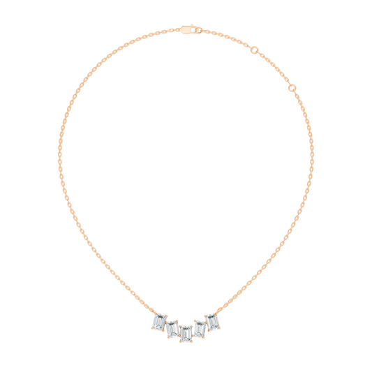 Emerald cut diamond station necklace with five stone layout