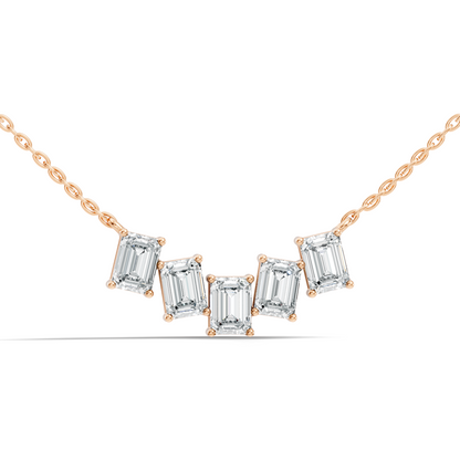 Rose gold emerald cut diamond necklace with floating design