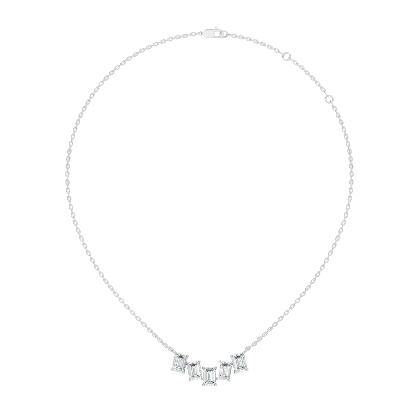 Rose gold bar necklace with emerald cut lab grown diamonds