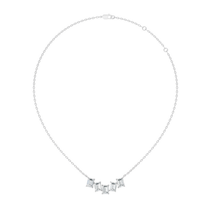 Rose gold bar necklace with emerald cut lab grown diamonds