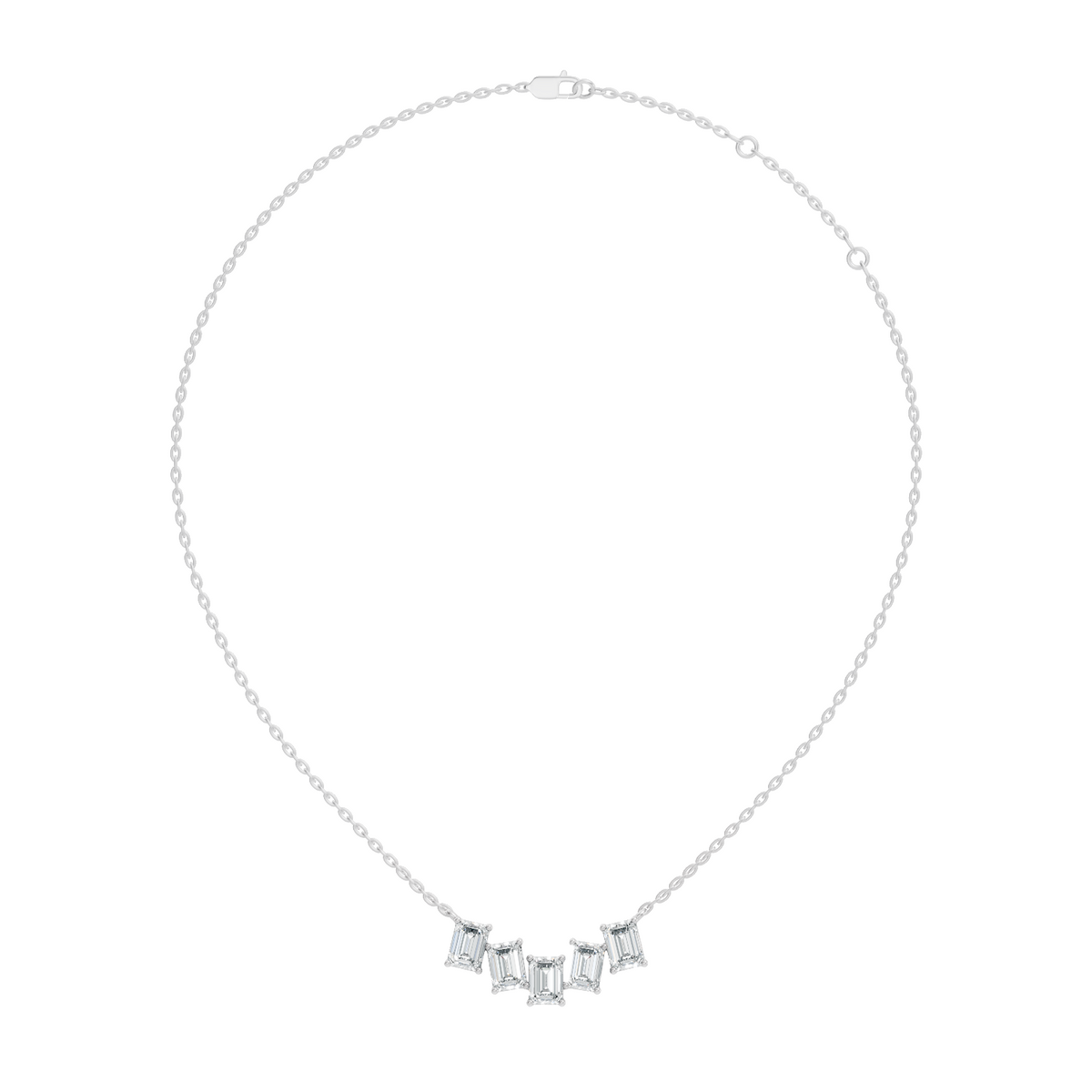Rose gold bar necklace with emerald cut lab grown diamonds