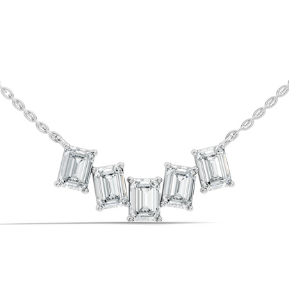 Modern rose gold necklace with five emerald cut diamonds