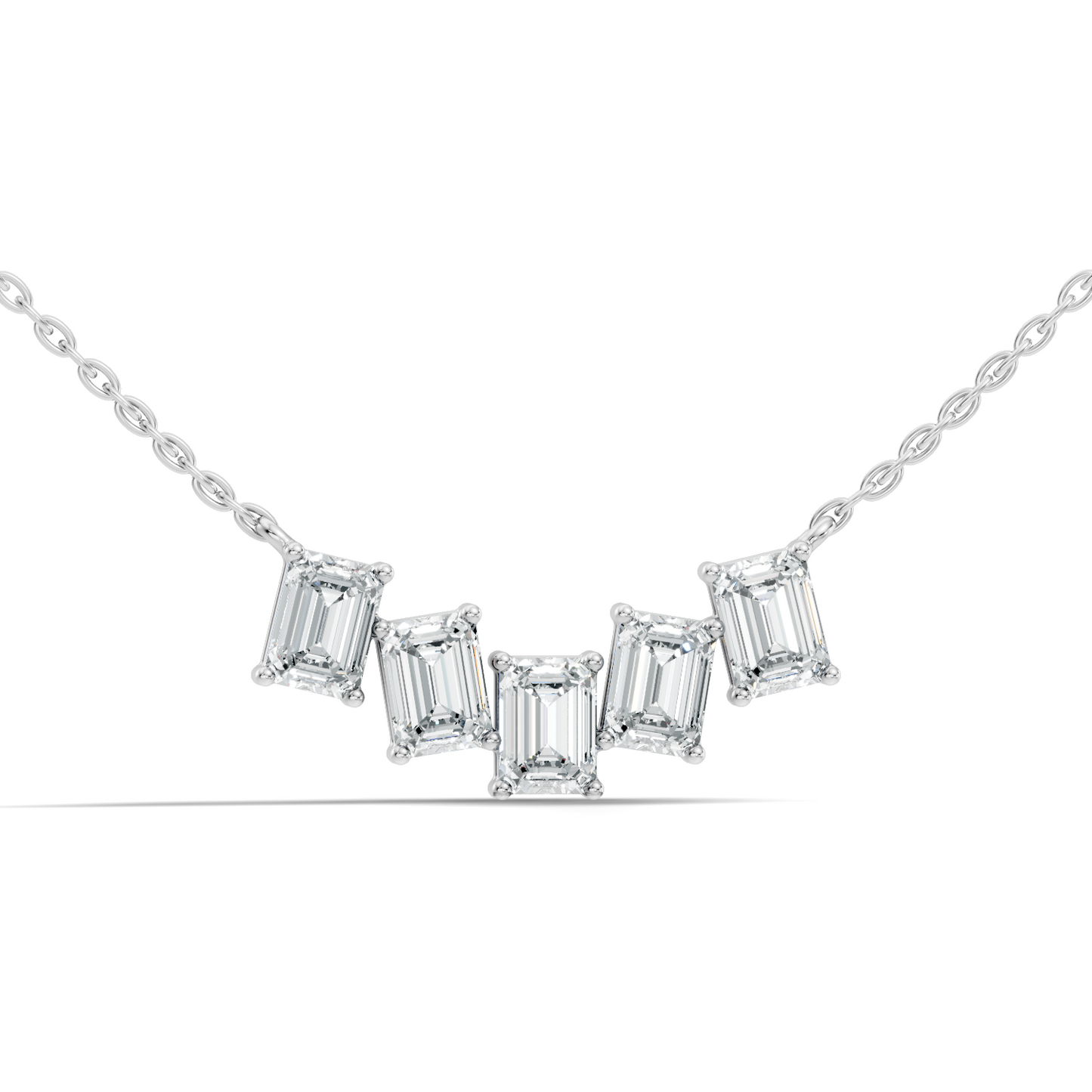 Minimal five stone emerald cut diamond necklace for women