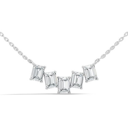 Minimal five stone emerald cut diamond necklace for women