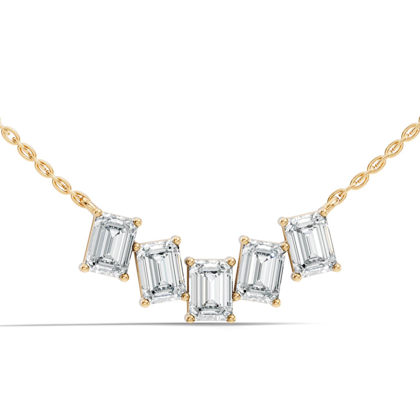 Emerald cut lab grown diamond bar necklace in prong setting