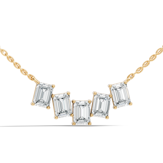 Emerald cut lab grown diamond bar necklace in prong setting