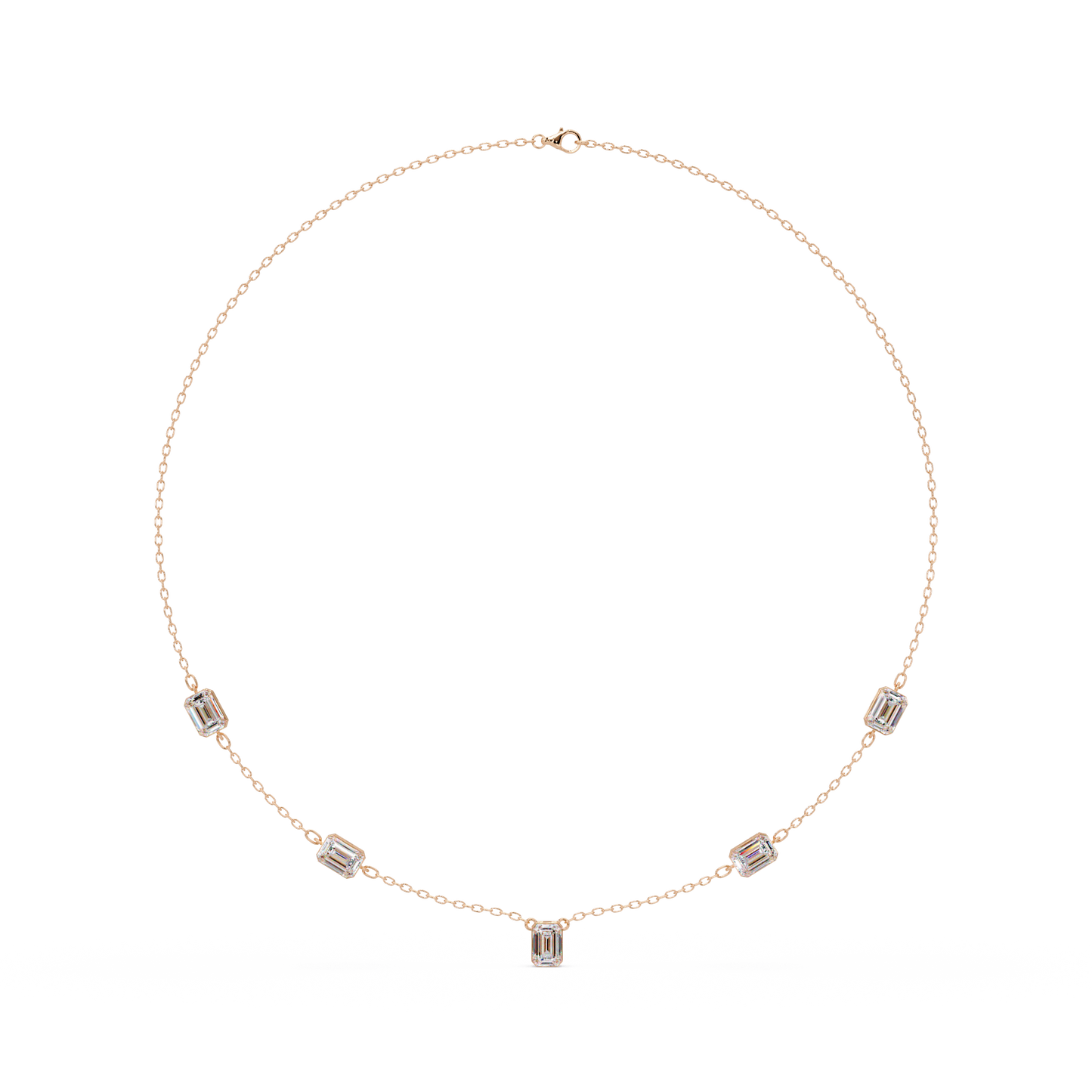 Five Stone Emerald Cut Lab Grown Diamond Station Necklace - HIGHCARAT DIAMONDS