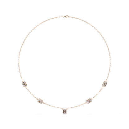 Five Stone Emerald Cut Lab Grown Diamond Station Necklace - HIGHCARAT DIAMONDS