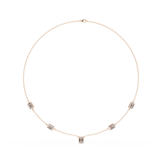 Five Stone Emerald Cut Lab Grown Diamond Station Necklace - HIGHCARAT DIAMONDS