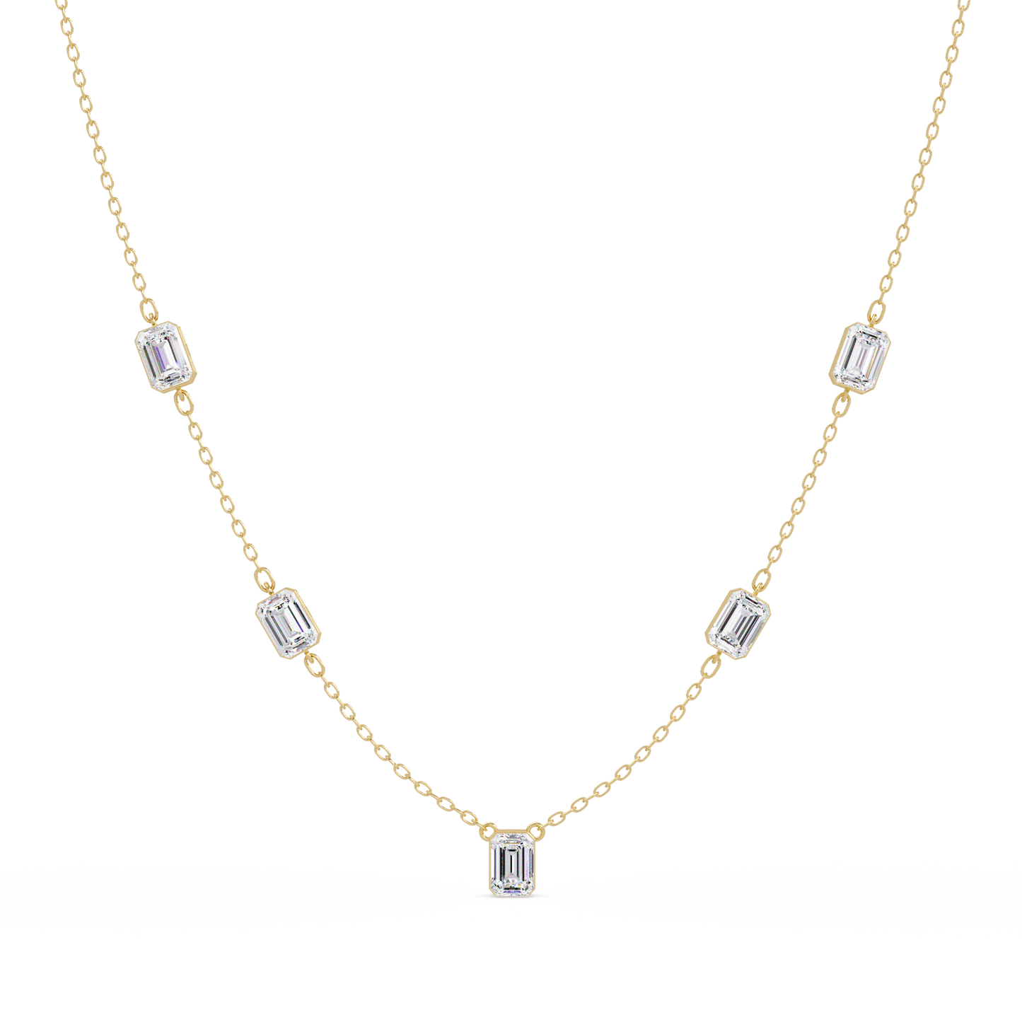 Five Stone Emerald Cut Lab Grown Diamond Station Necklace - HIGHCARAT DIAMONDS