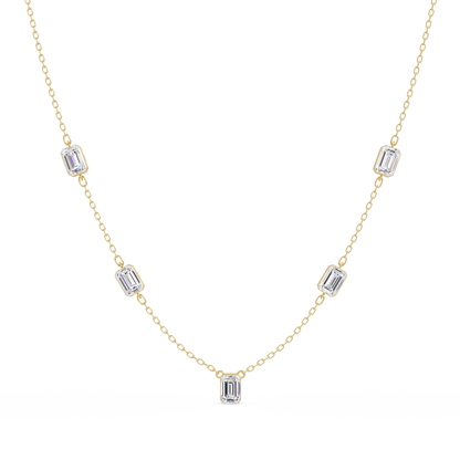 Five Stone Emerald Cut Lab Grown Diamond Station Necklace - HIGHCARAT DIAMONDS