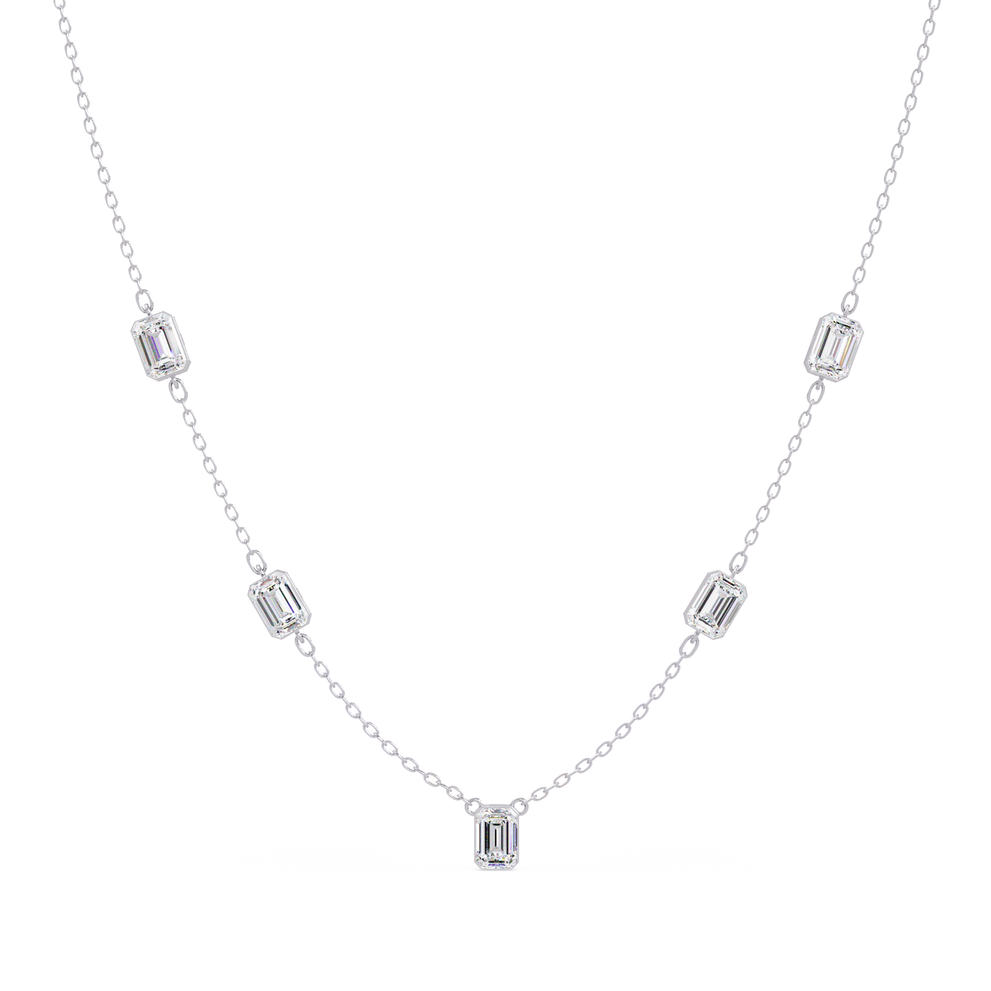 Five Stone Emerald Cut Lab Grown Diamond Station Necklace - HIGHCARAT DIAMONDS