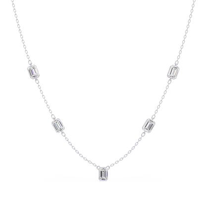 Five Stone Emerald Cut Lab Grown Diamond Station Necklace - HIGHCARAT DIAMONDS