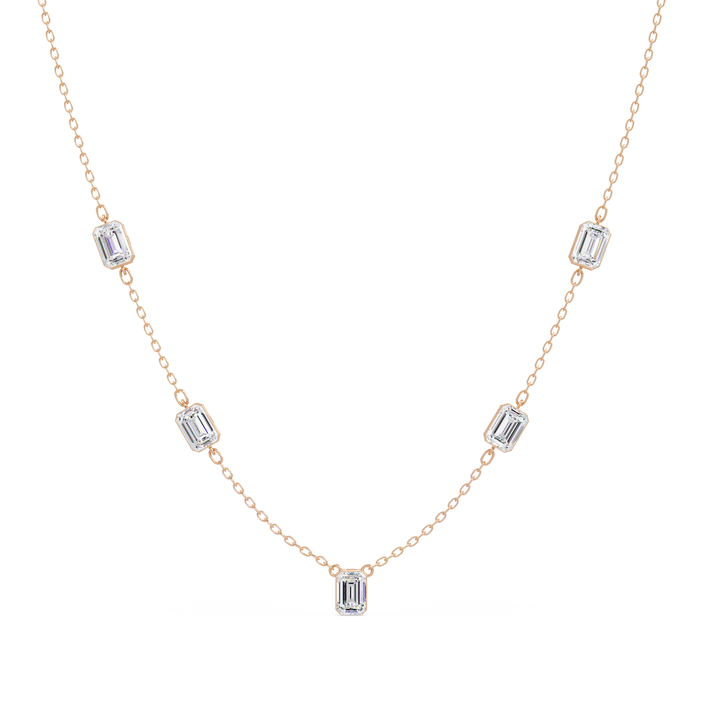 Five Stone Emerald Cut Lab Grown Diamond Station Necklace - HIGHCARAT DIAMONDS