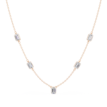Five Stone Emerald Cut Lab Grown Diamond Station Necklace - HIGHCARAT DIAMONDS