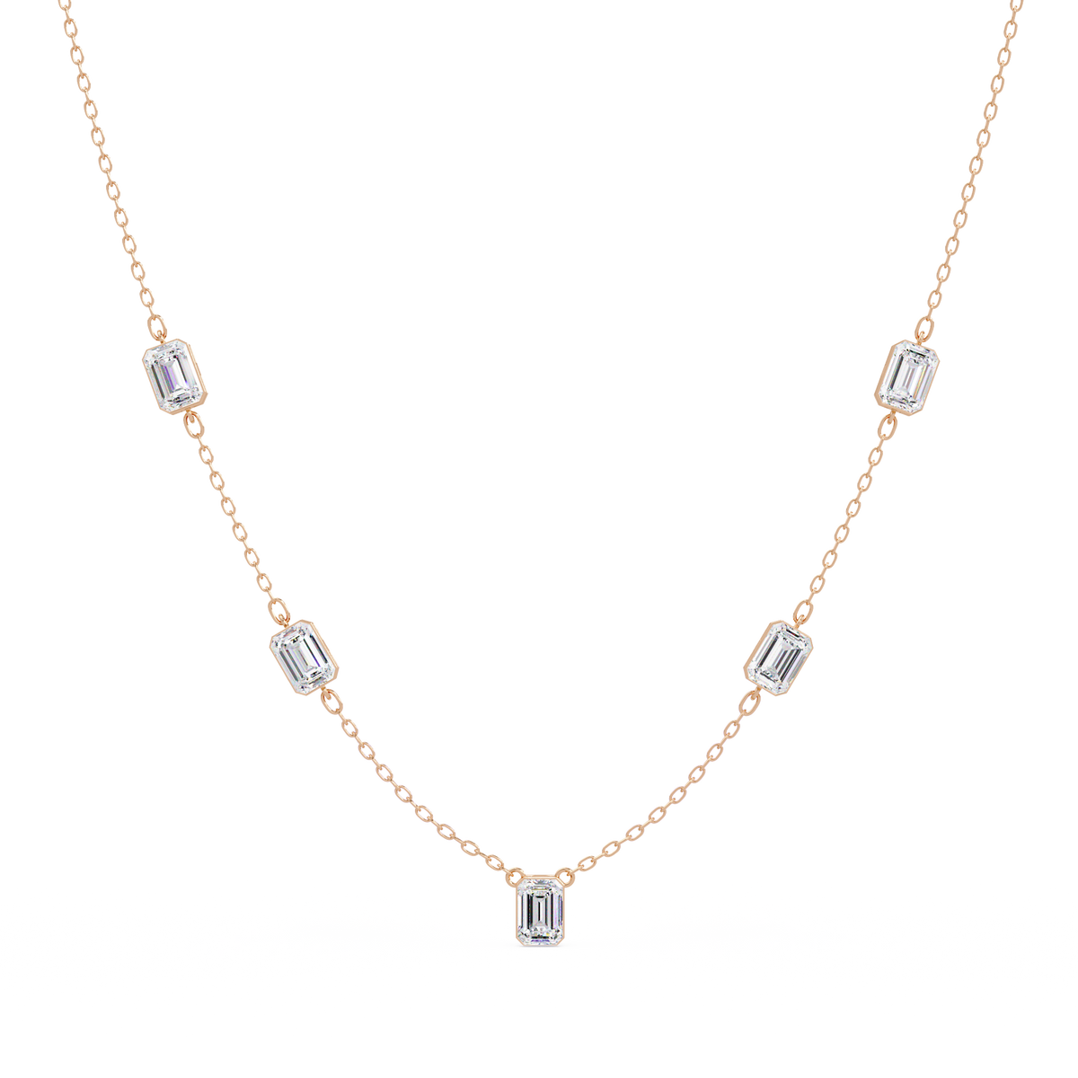 Five Stone Emerald Cut Lab Grown Diamond Station Necklace - HIGHCARAT DIAMONDS