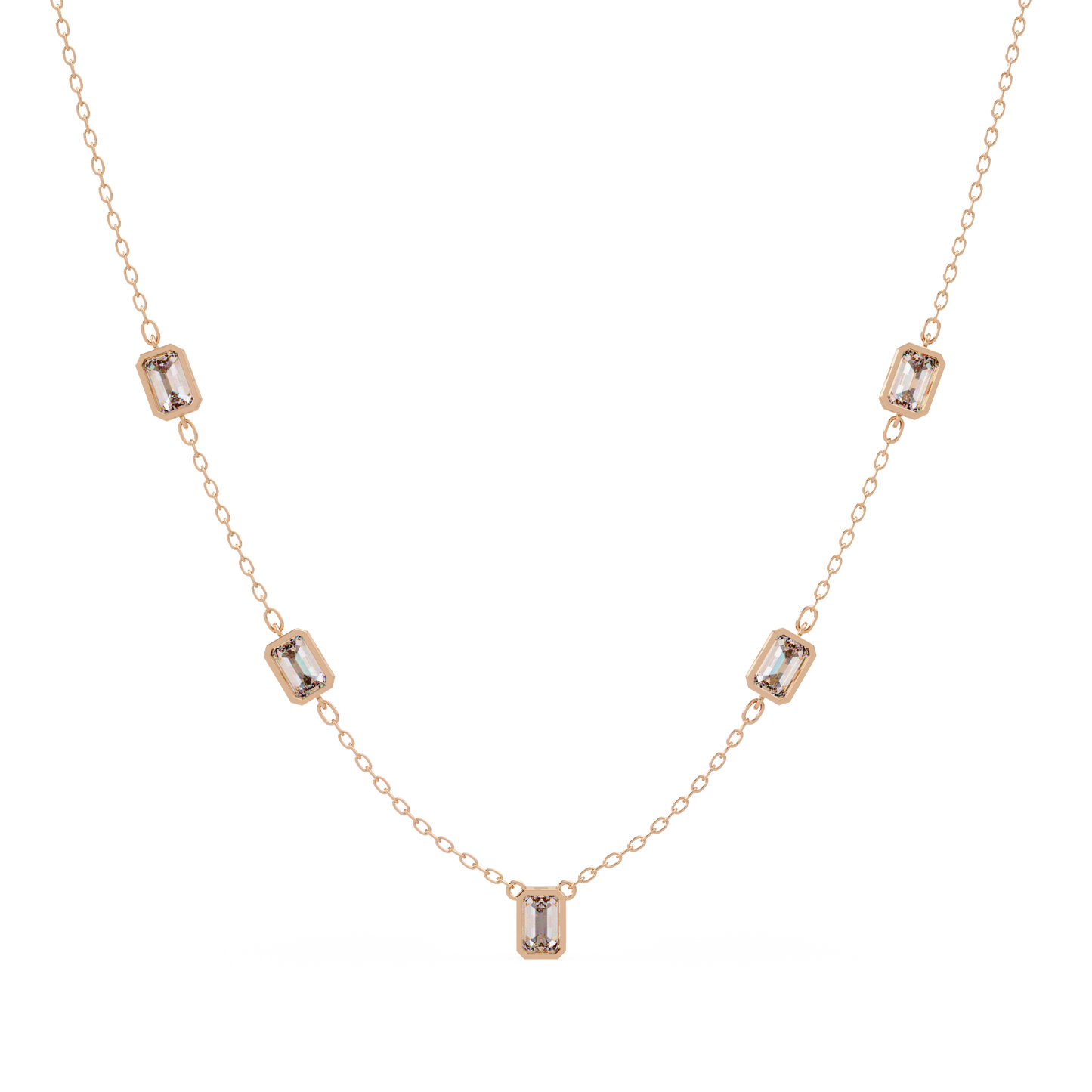 Five Stone Emerald Cut Lab Grown Diamond Station Necklace - HIGHCARAT DIAMONDS