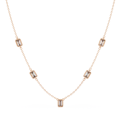 Five Stone Emerald Cut Lab Grown Diamond Station Necklace - HIGHCARAT DIAMONDS
