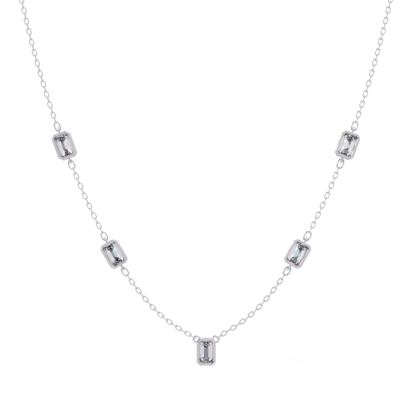 Five Stone Emerald Cut Lab Grown Diamond Station Necklace - HIGHCARAT DIAMONDS