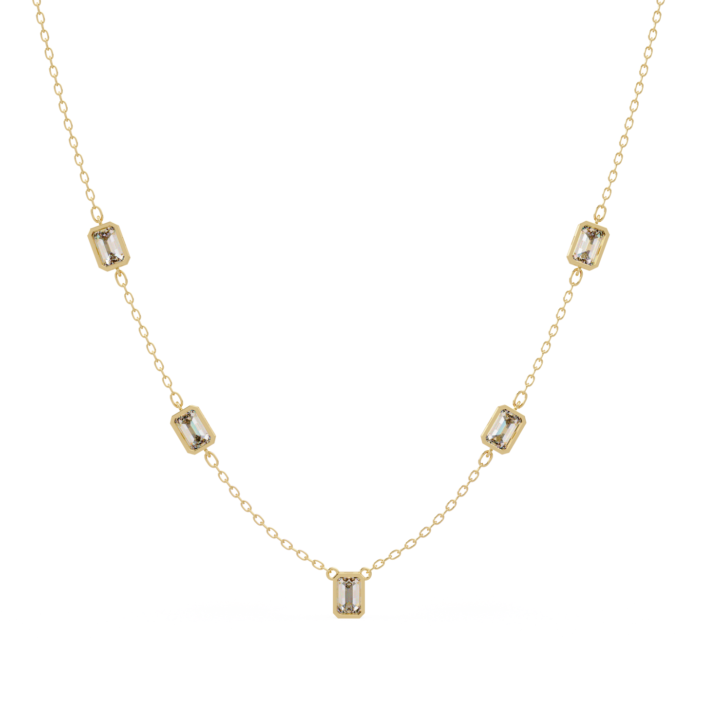 Five Stone Emerald Cut Lab Grown Diamond Station Necklace - HIGHCARAT DIAMONDS