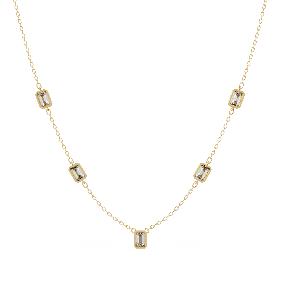Five Stone Emerald Cut Lab Grown Diamond Station Necklace - HIGHCARAT DIAMONDS