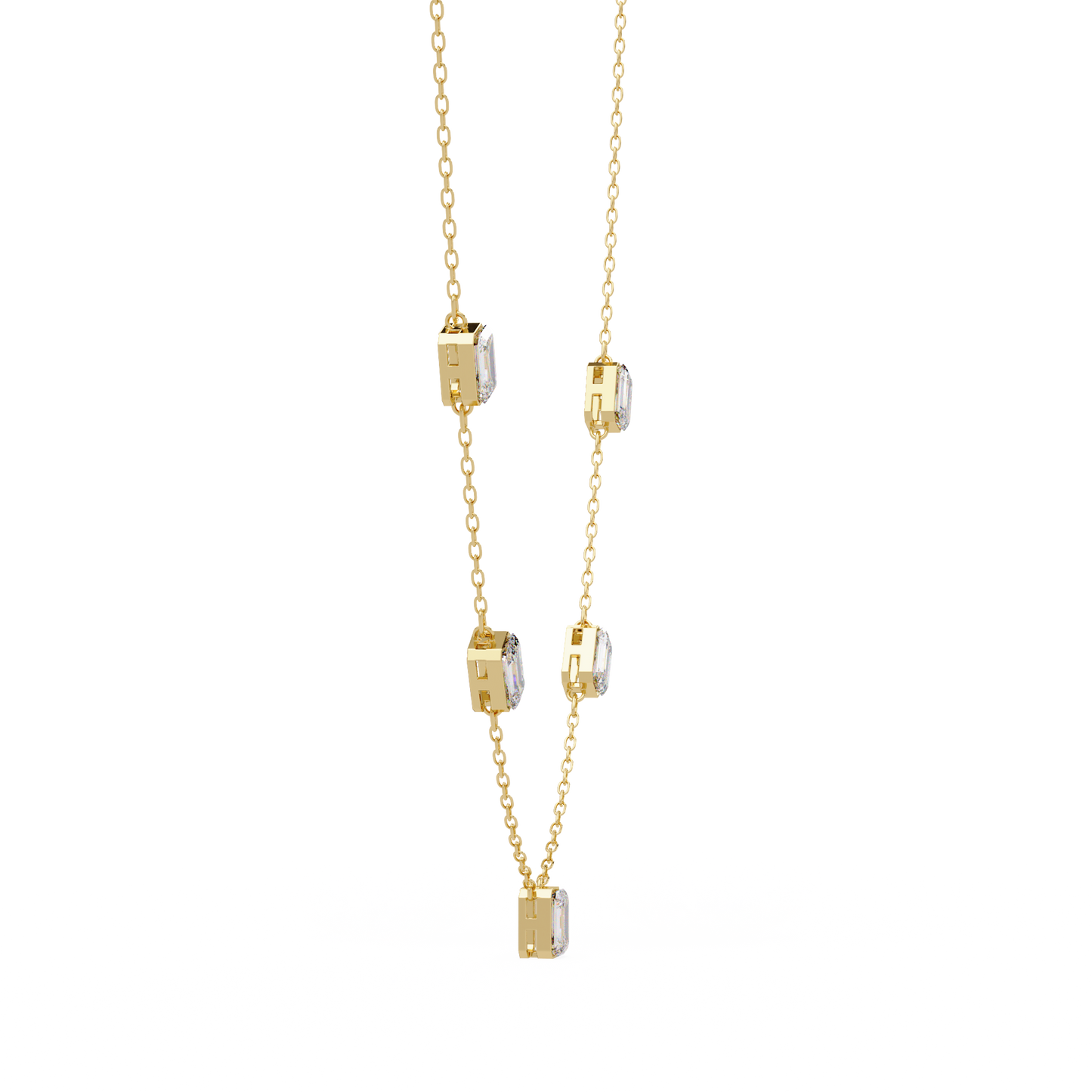 Five Stone Emerald Cut Lab Grown Diamond Station Necklace - HIGHCARAT DIAMONDS