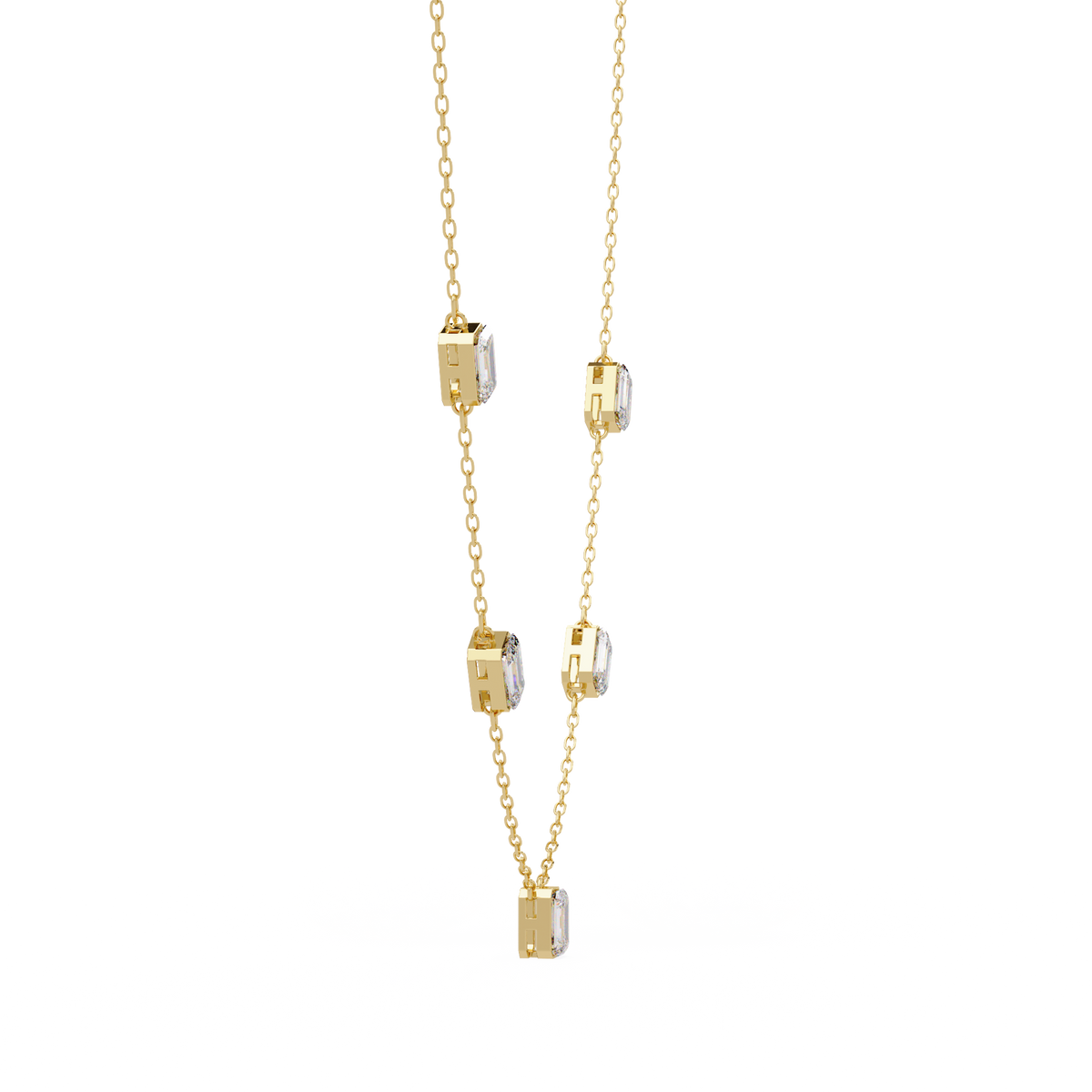 Five Stone Emerald Cut Lab Grown Diamond Station Necklace - HIGHCARAT DIAMONDS