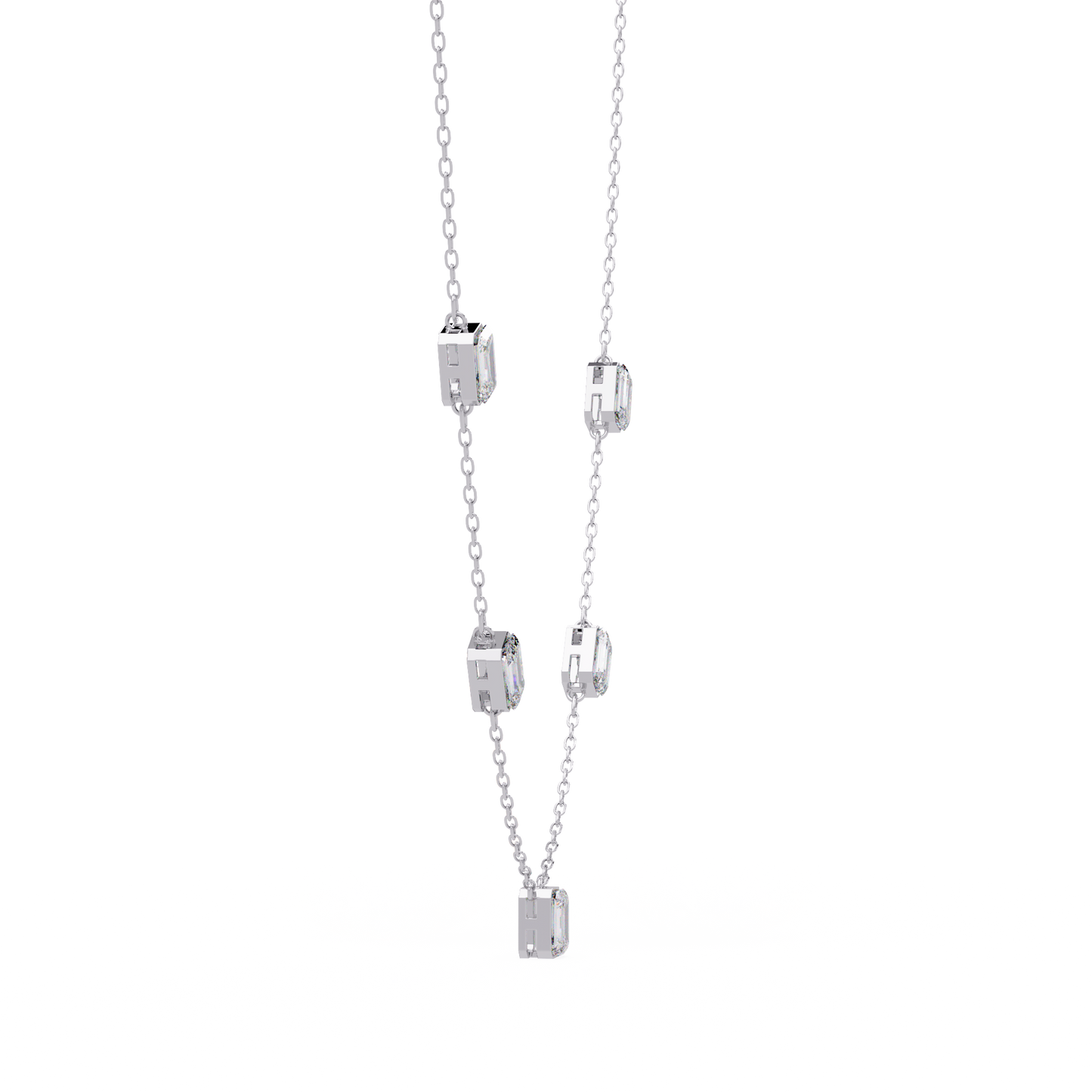 Five Stone Emerald Cut Lab Grown Diamond Station Necklace - HIGHCARAT DIAMONDS
