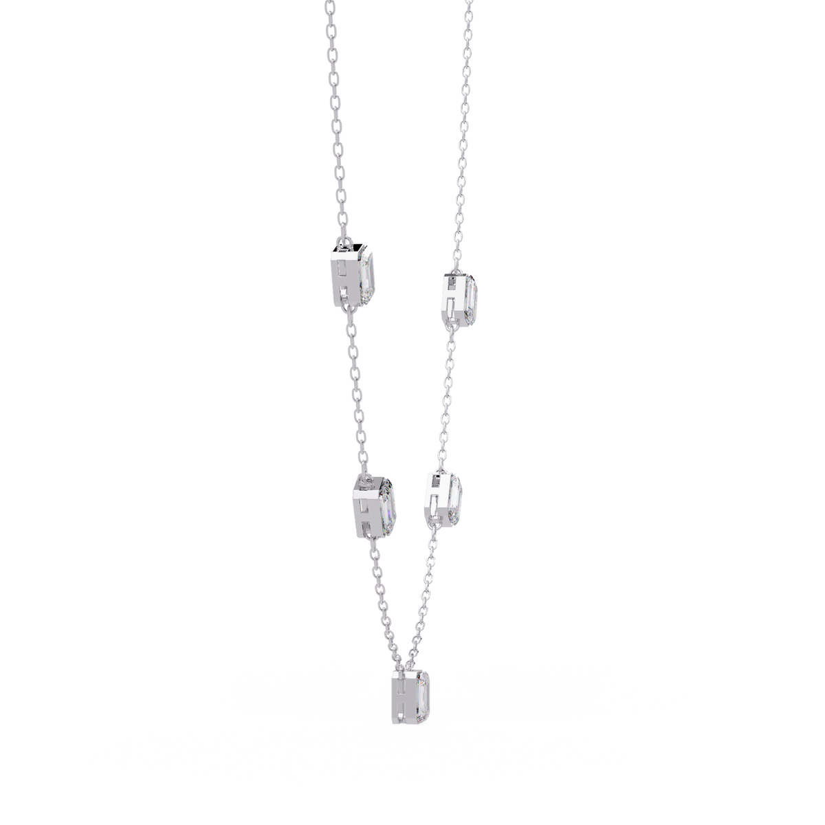 Five Stone Emerald Cut Lab Grown Diamond Station Necklace - HIGHCARAT DIAMONDS