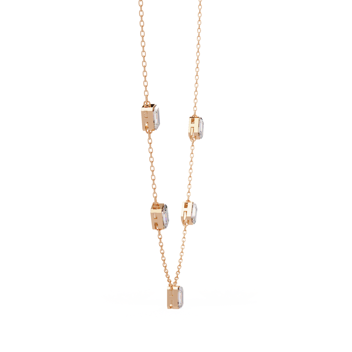 Five Stone Emerald Cut Lab Grown Diamond Station Necklace - HIGHCARAT DIAMONDS