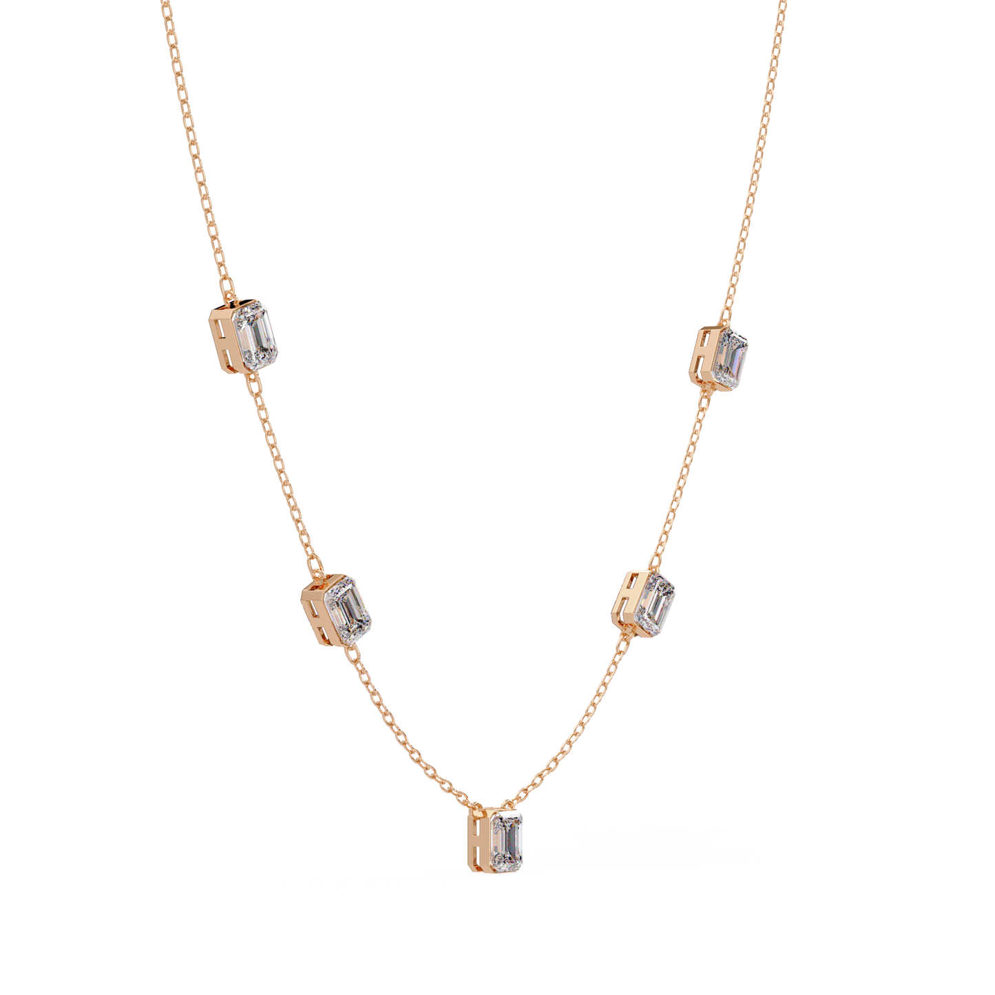 Five Stone Emerald Cut Lab Grown Diamond Station Necklace - HIGHCARAT DIAMONDS